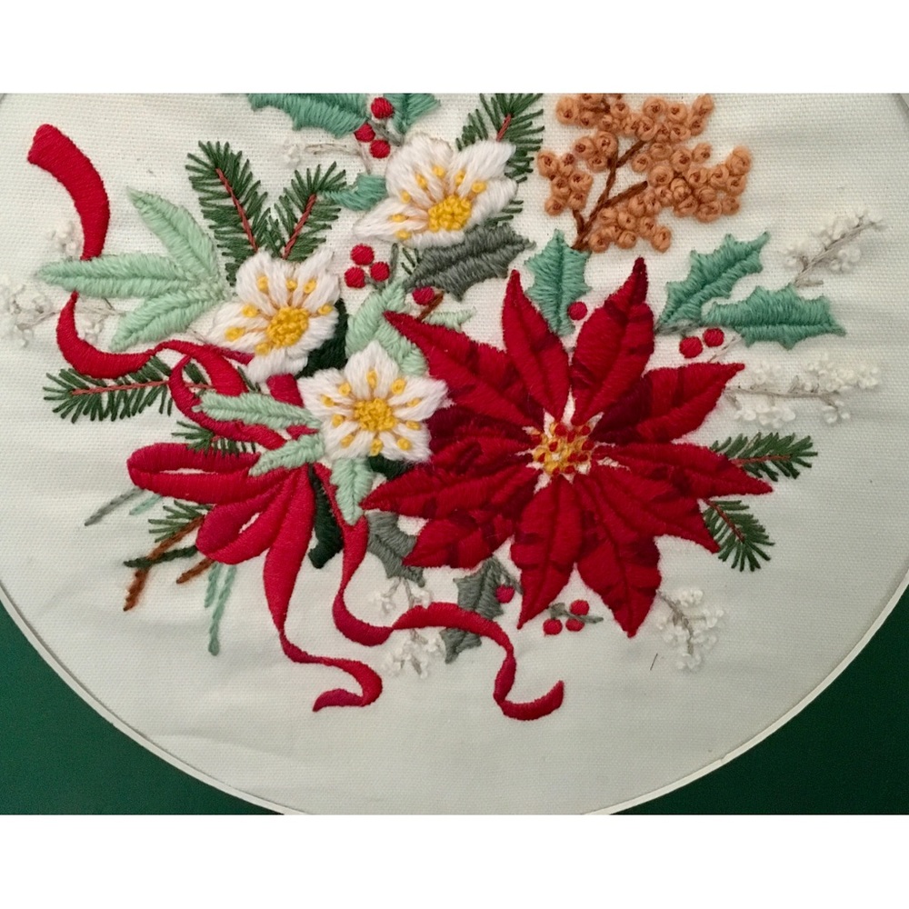 Holiday Floral Crewel Embroidery.
